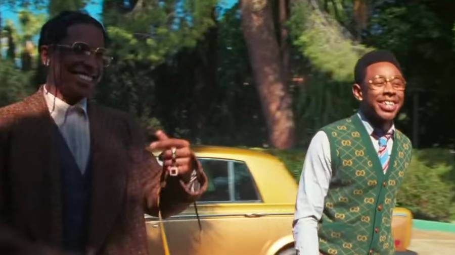 A $ AP Rocky & Tyler ผู้สร้างรับ Dapper ในแคมเปญตัดเย็บเสื้อผ้า Gucci